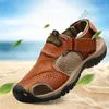 Large size sandals men 2022 summer new breathable toe sandal outdoor leisure Casual beach shoes Head layer cowhide Grey Fog 001