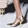 Kvinnor tunna höga häl sandaler sommar gladiatorer pekade tå sexiga mary jane skor dam pumpar