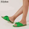Nxy sandaler märke sommar toffel för kvinnor veckad sandal fyrkantig tå platt avslappnade glider strand semester damer skor