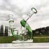 6.5 Inch Clear Green Twin Chambers Hookah Glass Bong Dabber Rig Recycler Pipes Water Bongs Smoke Pipe with 14mm Female Joint