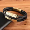 Bedelarmbanden trendy mannen gevlochten lederen roestvrijstalen magnetische clasp touw vrouwen sieraden polsband Banglesscharm Kent22