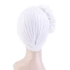 Women Flower Ruffle beads Turban Caps Stretchy Beanie Islamic Muslim Hijab Hat Bonnet Cancer Chemo Cap African Head Wrap Hat