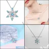 Pendant Necklaces Pendants Jewelry Sparkling Crystal Frozen Snowflake Necklace Women Shiny Blue Flower Zircon Chokers Ladies Girls Birthda