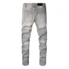 Jeans da ciclismo firmati da uomo con zip pantaloni a righe laterali pieghettati grigi pantaloni da motociclista lavati da uomo moda casual jeans alla moda alla moda pantaloni da motociclista hip-hop