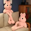 Vente chaude oreillers en peluche 80cm 100cm longues jambes rétractables grandes oreilles Lapin de haute qualité en peluche mignon modélisation oreiller de couchage jouet pour enfants