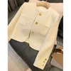 Women's Jackets Tweed Short Coat Women's Outerwear Spring Ladies Single-Breasted White Black Long-Sleeved Jacket Female Clothing E154Wom