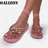 Slipper Women 2022 Fashion Chain Sandals Shoes Clip Toe Thong Platform LACE UP Lady Casualiator 220622