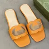 Designer slippers vrouwen uitsparend dubbele g letter sandalen lederen platte glijbanen dames bruiloftsfeest slipper zomer strand slippers met doos