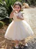 Girl's Dresses Children's Christmas Birthday Party Dress Sleeveless Pärlad Bow Flower Girl Piano Spela klädgirl