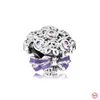 925 Sterling Srebrny Dangle Charm Dream Purple Koraliki Miłość serca kwiaty wisiorek koraliki fit fit pandora uroków bransoletka DIY Jewelry Akcesoria