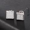 Stud Zircon Square Bling Iced Out Micro Full Pavé Strass Boucles D'oreilles Or Cuivre Boucles D'oreilles Pour Hommes Hip HOP JewelryStud Dale22 Farl22