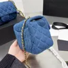 Bolso de hombro denim smash individual abanico azul con solapa cuadrado 17cm/20cm correa de hombro ajustable acolchada cosmética de tocador