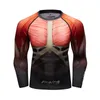 Men's T-Shirts Summer Sports T Shirt Muscle Printed Tshirt Fashion Men Running Fitness Long Sleeve Tight Breathable