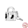 925 Silver Charm حبات التدوير سلسلة Openwork Link Badlock Heart Key Lock Bead Fit Pandora Charms سوار DIY مجوهرات الملحقات