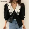 Camicie da donna eleganti ricamate floreali bianche Vintage Blusas Mujer De Moda Camicetta coreana chic con maniche a sbuffo Abbigliamento Top 14223 220513