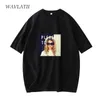 Wavlatii Lady Fashion Bawełna jasnozielone t-shirty Tops Women Summer Short Sleeve Printed Tees WT2146 220511