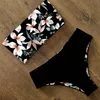 Bikini Swimwear Swimsuit Women Print High Waist Set Back Cross Bandeau Bathing Suit Female Beach Wear Biquini 220615