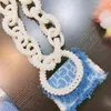 Evening Bags Pearl Ring Chain Denim Shoulder Bag Women Designer Letter Printing Crossbody Bag Ladies Mini Purses Fashion Personality 220316