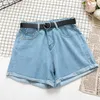 Yuoooooo todos combinam faixas casuais shorts jeans crimpando a cintura alta jeans feminino feminino chic ladies inferior 220622