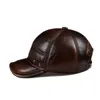 Bonés de beisebol de inverno de couro genuíno preto marrom para homem e mulher casual rua ao ar livre hóquei golfe gorras chapéu de couro real 220817