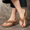 Summer New Sandals Women's Multicolor Handmade Vintage Flower Flat Wedge Slippers