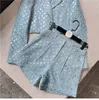 Design Suit de pista feminina lantejoulas de lanternas blazer shorts conjunto 4hdg