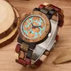 Horloges Volledig houten damesarmbandhorloge Blauwe lava wijzerplaat Gemengde kleur Houten band Trend Lady Quartz-polshorloge Vrouwelijk uurwerk Polshorloges