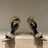 high heeled Sandals for womens Luxury Designer highend drill buckle crystal Rhinestone decoration shoes Top quality Leather 10.5cm heels Roman Sandal