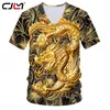 CJLM Man Casual T Shirt 3D Print Golden Dragon Fashion Short Sleeve V-neck T-shirt Men Punk Street Style Tee Shirt Tops Custom 220619