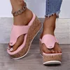 Women Summer Flip Flops Shoes Female Wedge Platform Sandal Ladies 7.5cm Thick Bottom Casual Slippers Shoe Black Pink 220406