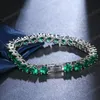 Trendy Shiny Green Round Zircon Bracelet For Women Romantic Wedding Engagement Jewelry Bridal Bridesmaid Accessories Gifts