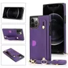 Étuis de téléphone antichoc pour iPhone 14 13 12 11 Pro Max X XS XR 6 7 8 Plus Étui de protection en cuir PU de couleur unie avec bandoulière et bracelet