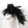 Punk gothique plumes noires foulards Cape châle une épaule haussement d'épaules ailes collier ras du cou fête Halloween Performance spectacle décoration