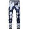 Mens rippade jeans mager stretchy hål blyertsbyxor män smala fit denim byxor vintage streetwear repade pantalones hombre