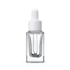 Frasco cuentagotas de vidrio cuadrado transparente Frasco de perfume de aceite esencial 10ml 15ml con tapa de plata de oro negro blanco