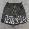 Nova marca de moda Rhude Shorts Shorts Men e Mulheres Shorts High Street Sports Casual Loose Beach Fog de 5 pontos Calças