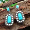 Earrings Vintage White Small Bead Square Stone Long Earring Ethnic Natural Blue Turquoises Dangle For Women Fashion Boho Jewelry 83754648