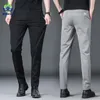 Pantalon d'été Hommes Stretch Slim Fit Taille élastique Formel Business Classique Coréen Mince Pantalon Casual Mâle Noir Gris 28 38 220719