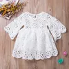 Fashion Family Matching Clothes Mother Daughter Dresses White Hollow Floral Lace Dress Mini Dress Mom Baby Girl Party Clothes 220803