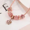 2022 S925 Sterling Silver Pandora Bracelet Favor Women's Rose Gold Leaf Pendant Leaf Beaded Jewelry