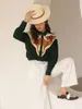 CHEERART Deer Embroidered Long Sleeve Shirt Vintage Button Up Collar Dark Green For Women Designers Tops And Blouses 220809