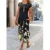 Robes Décontractées Femmes D'été Poche Boho Arc Maxi Imprimé Floral Ruffles Lâche Robe À Manches Courtes PartyCasual