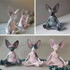 New Cat Figurine Sphynx Meditation Statue Yoga Animal Meditate Art Sculpture Micro Decoration Garden Home Office Ornament