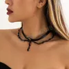 Vintage Personality Thorns Choker Necklaces Double Layer Collar Women's Water Drop Pendant Black Flannel Necklace Girls Fashion Jewelry