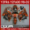 Bodys Kit For YAMAHA YZF R6 R 6 YZF600 600CC 98-02 Bodywork 145No.44 YZF 600 CC YZF-600 YZFR6 98 99 00 01 02 Frame YZF-R6 1998 1999 2000 2001 2002 Full Fairing orange flames