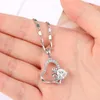 Womens Crystal Rhinestone Heart Pendant Necklace Silver Chain Hollow Double Love Collares Sttatement Necklace Jewelry Gift