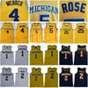 5 Jalen Rose Michigan Wolverines Jersey 4 Chris Webber 25 Juwan Howard 1 Charles Matthews 2 Jorda Poole College Basketball Jaune Hommes blanc Maillots Uniformes