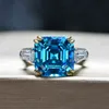 Klasyczny 100% 925 Sterling Silver Utworzone Moissanite Aquamarine Citrine Sapphire Ring Party Pierścionki Ślubne Kobiety Fine Jewelry