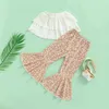 Citgeett Summer Kids Girls Pants Set Off Shoulder Multi-layer Ruffles Tops in Floral Print Flared Pants Clothing Set J220711