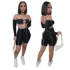 Femmes Hors Épaule Survêtements Été Belle Épissage Bandage Gilet Shorts Couleur Unie Mince Sexy 2 Pièces Jogger Ensembles Plus Taille Sportwear 220513